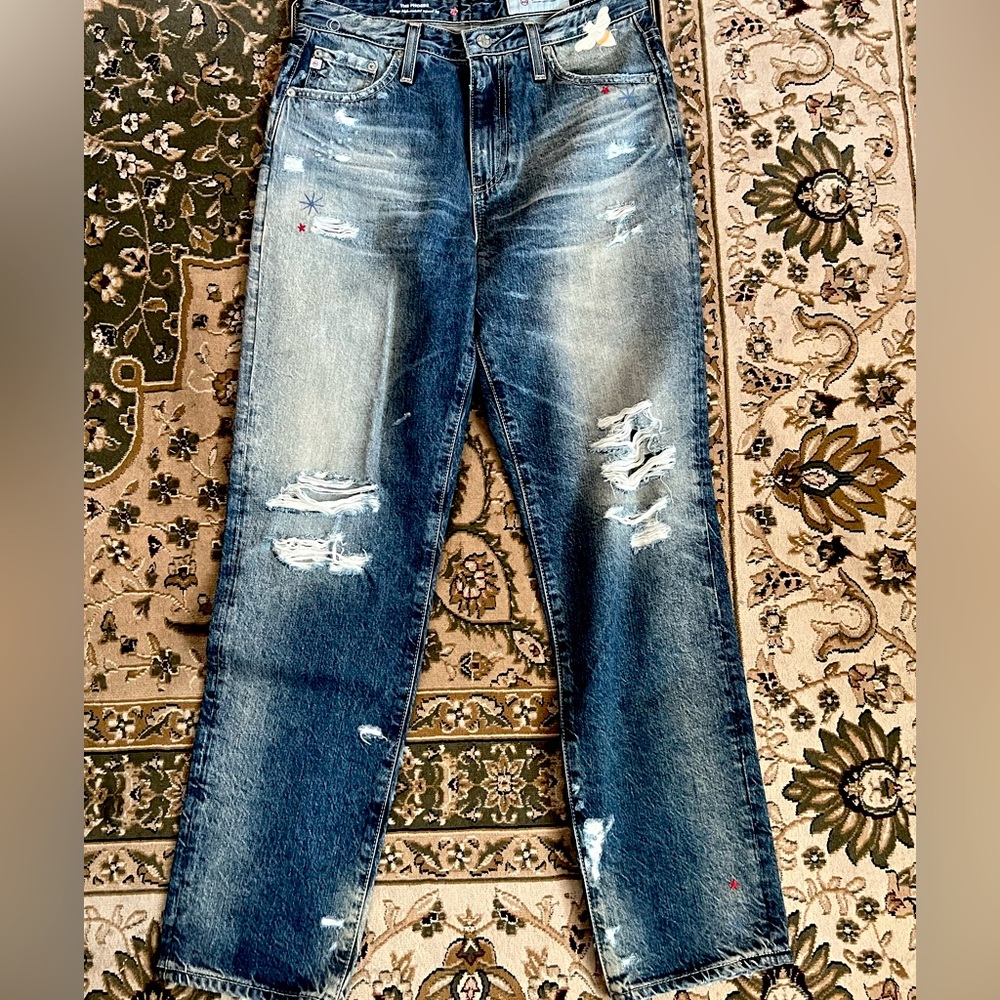 Artsy AG-ed denim jeans, created with beautiful paint splashes and small art :)